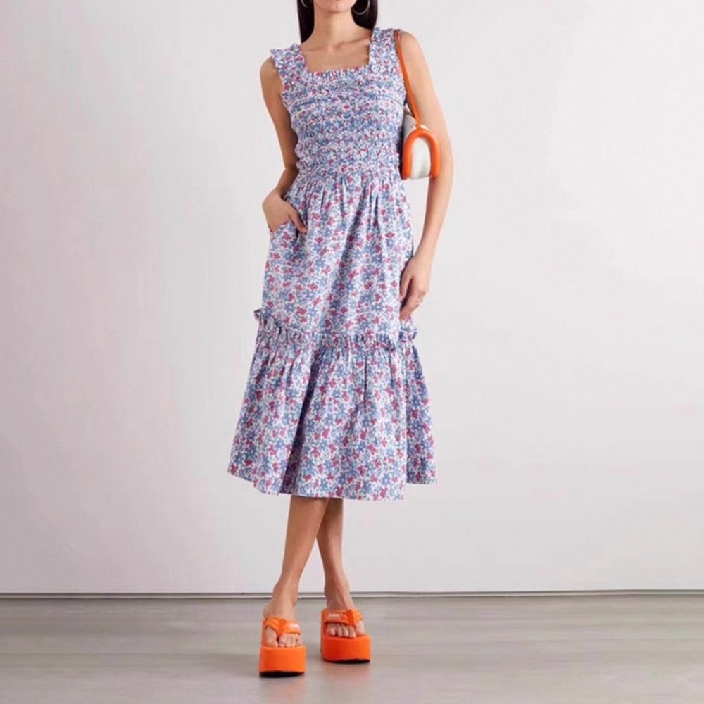 Sea Blue Floral Midi Dress